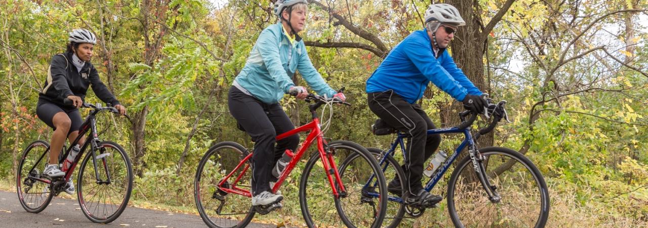 People riding bikes.