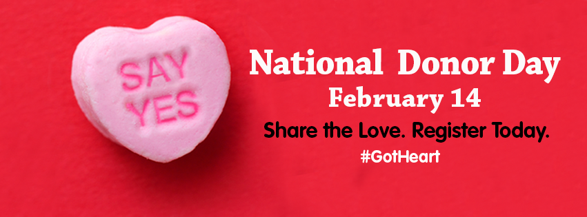Say Yes Candy Heart. National Donor Day Feb 14.