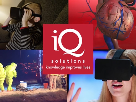 An image collage of people using Virtual Reality and the IQ Solutions logo.