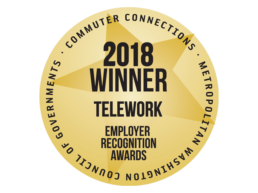 A gold medal icon with the words 2018 Winner Telework